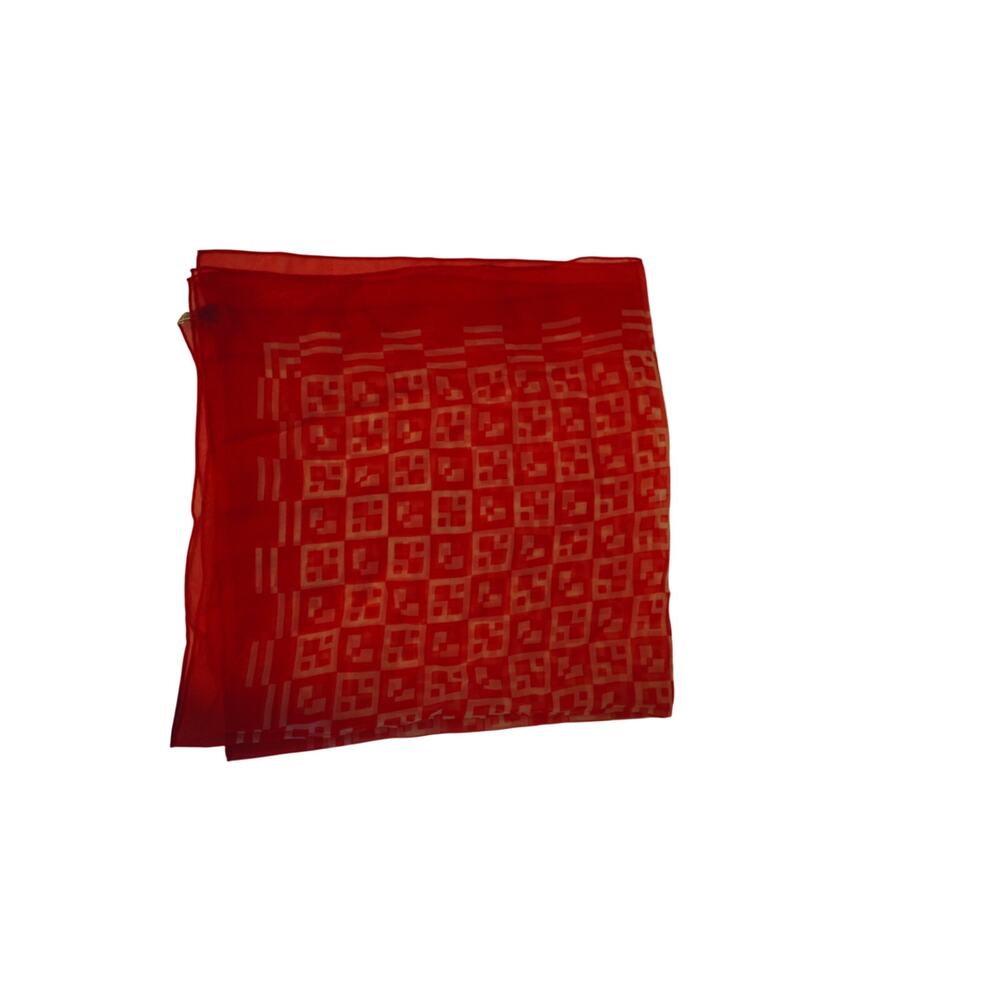Vintage Burmel Red Pink Geometric Scarf Hand Rolled Japan Mod 60s 70s Sheer